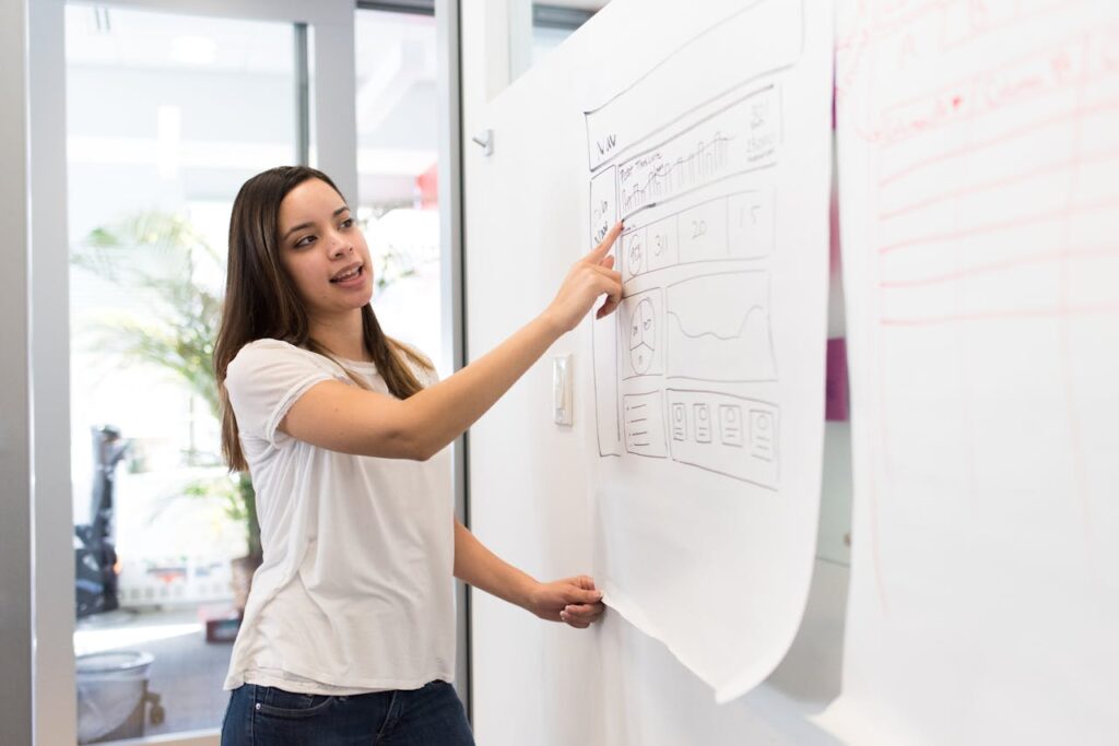 Photo Of Woman Pointing On White Paper